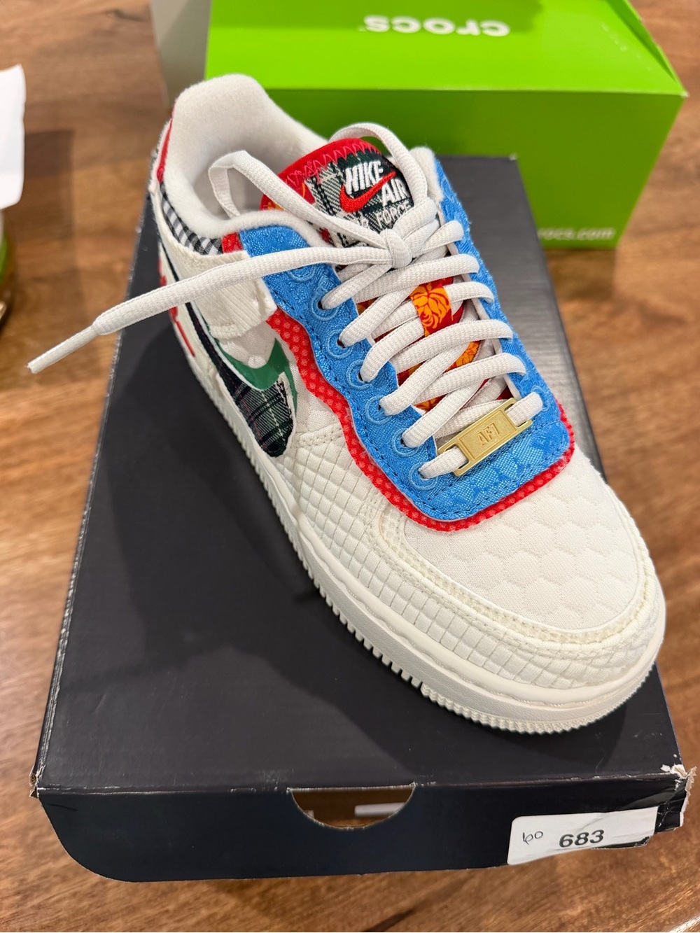 Nike Kids White Multicolor Patchwork Air Force Style Sneaker